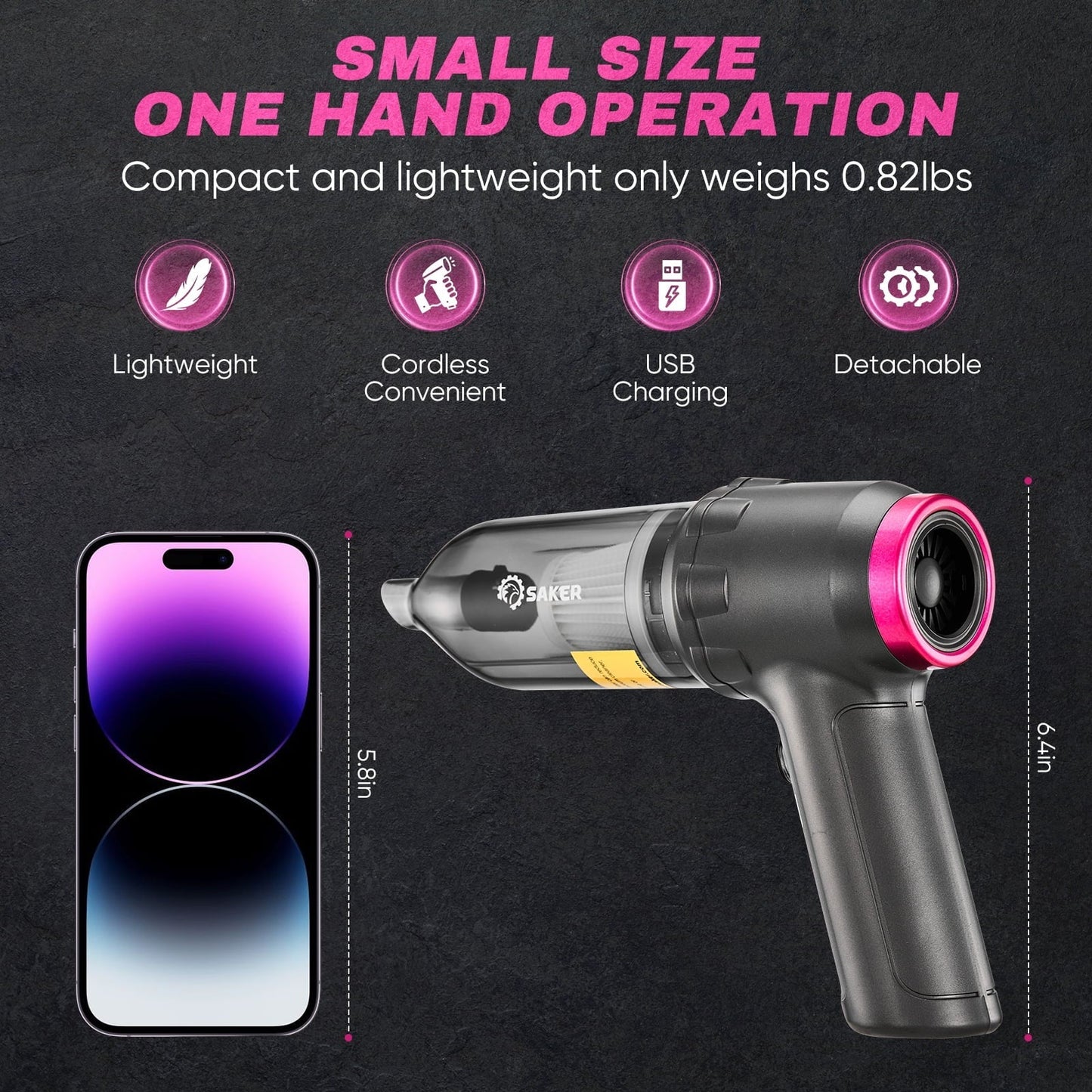 Sakerplus Portable Cordless Handheld Vacuum Cleaner