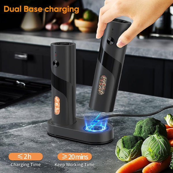 Sakerplus® Electric Salt and Pepper Grinder Set with Charging Base