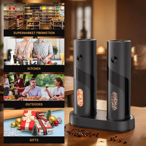 Sakerplus® Electric Salt and Pepper Grinder Set with Charging Base