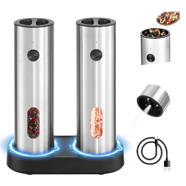 Sakerplus® Electric Salt and Pepper Grinder Set with Charging Base