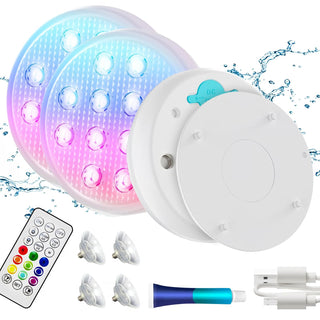Sakerplus® 2/4 PCS-Ultra-High Brightness Rechargeable Submersible LED Lights with Remote