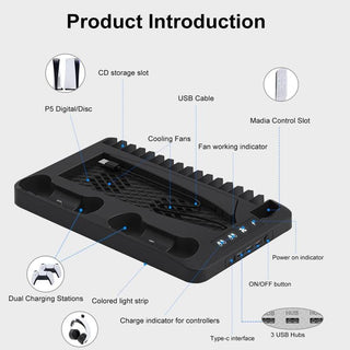 Sakerplus® Charging Base Cooling Bracket for Dual PS5 Controller