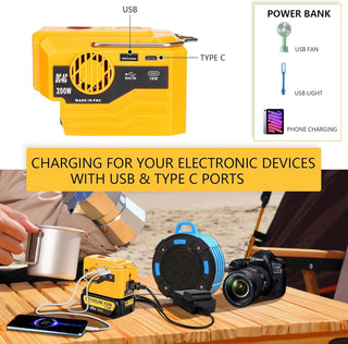 Sakerplus® 200W Power Inverter for Dewalt/Makita/Milwaukee/Ryobi 18-20V to 220V Adapter