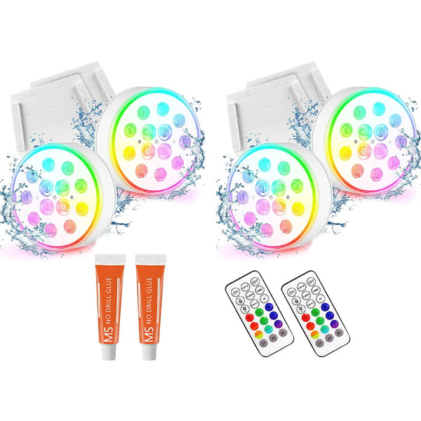 Sakerplus® 2/4 PCS-Ultra-High Brightness Rechargeable Submersible LED Lights with Remote