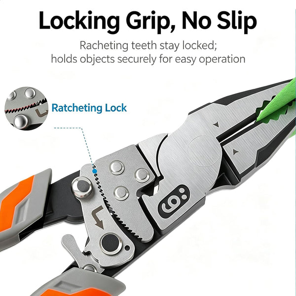 Sakerplus® 9-Inch Ratcheting Self-Locking Multifunction Pliers