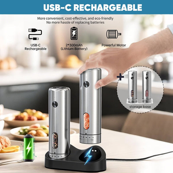 Sakerplus® Electric Salt and Pepper Grinder Set with Charging Base