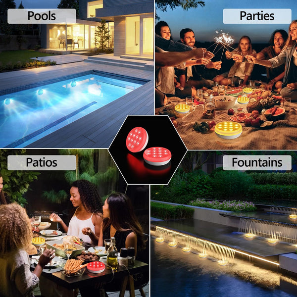 Sakerplus® 2/4 PCS-Ultra-High Brightness Rechargeable Submersible LED Lights with Remote