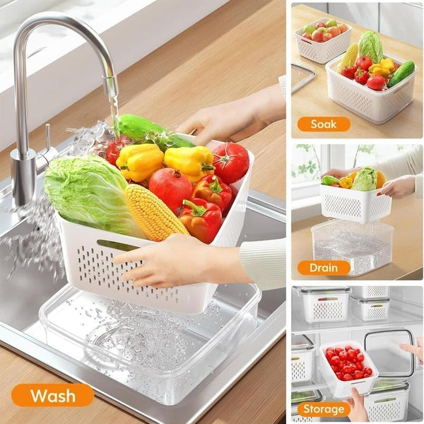 Sakerplus® Food Storage Containers for Fridge with Removable Colander