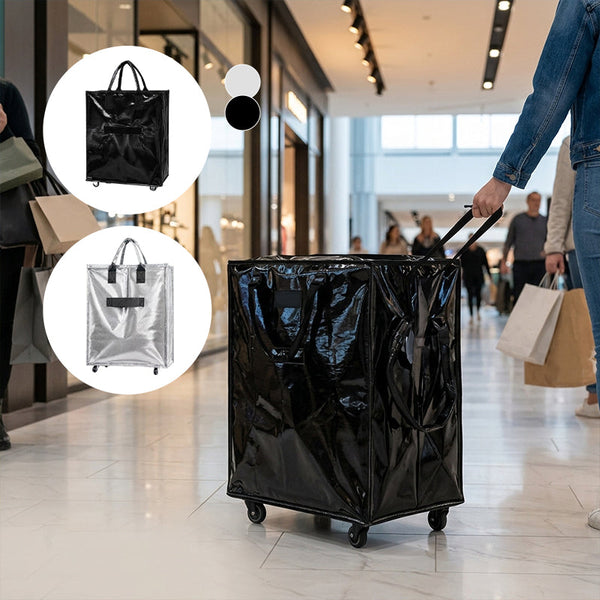 Sakerplus® Foldable Rolling Tote Bag With Wheels