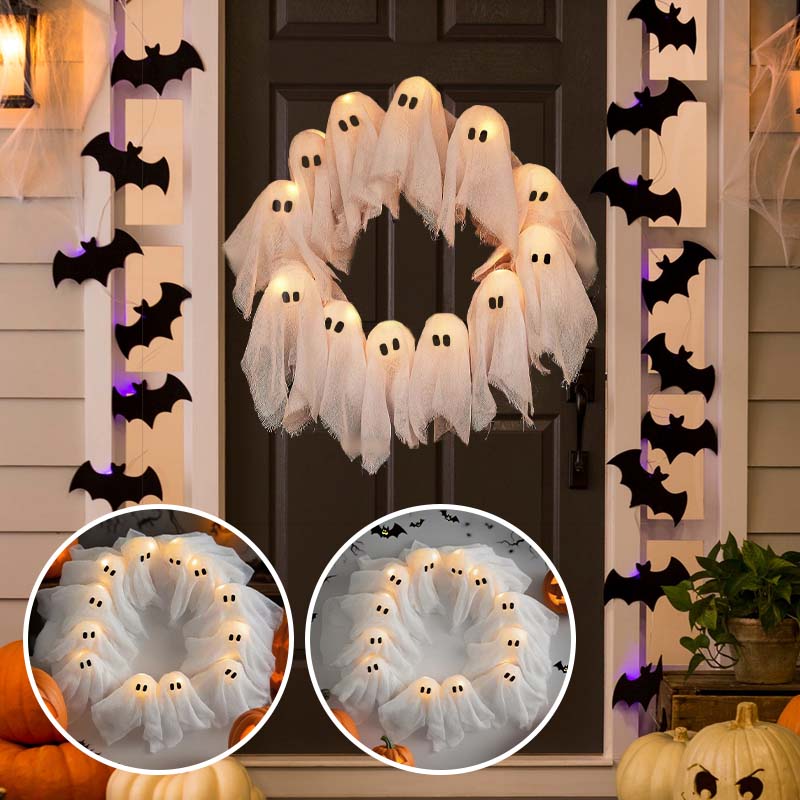 Sakerplus Light-Up Halloween Ghost Wreath