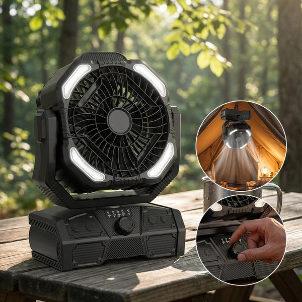 Sakerplus® Rechargeable Portable Camping Fan With LED Light