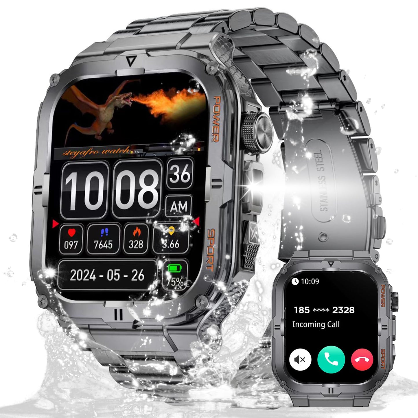 Sakerplus Military Smartwatch for Men with LED Flashlight