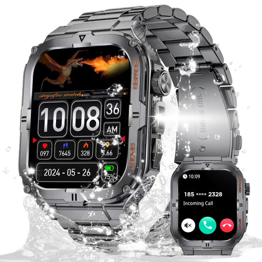 Sakerplus Military Smartwatch for Men with LED Flashlight