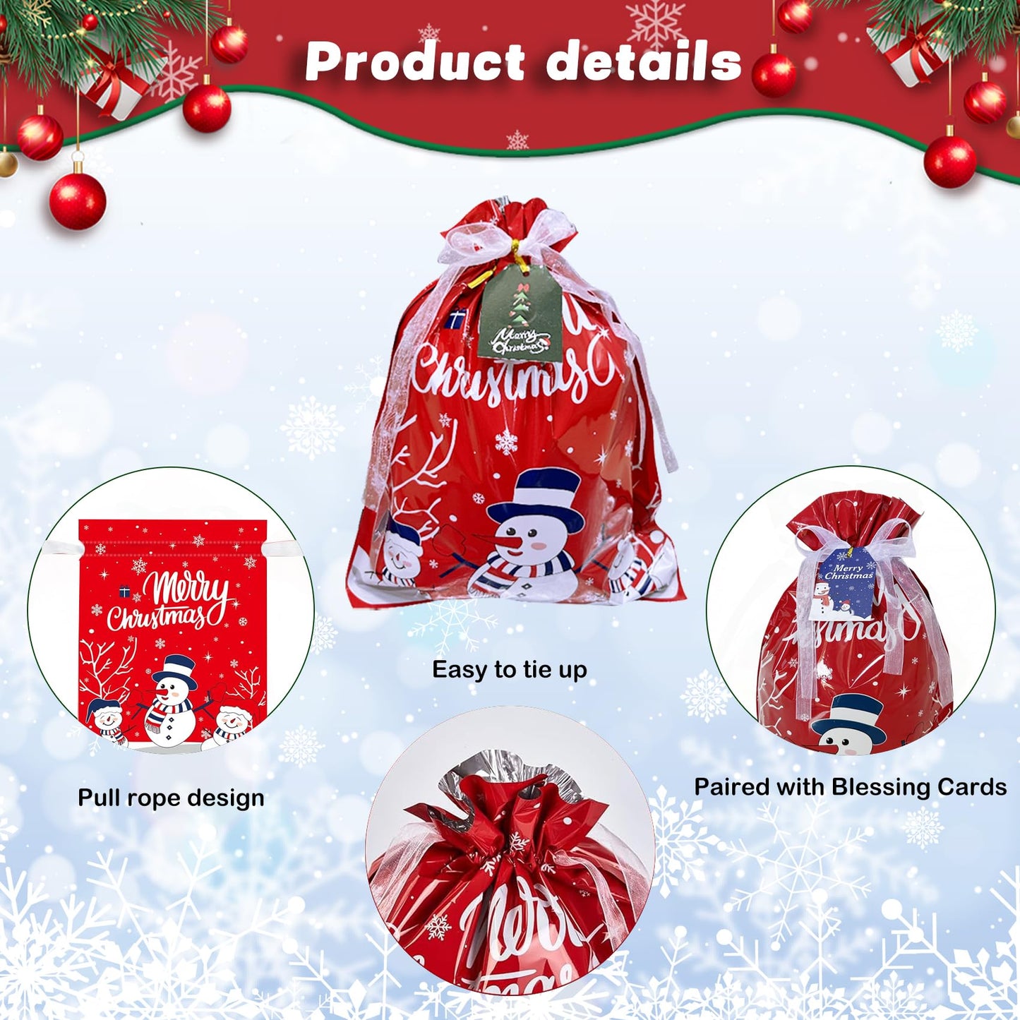 Sakerplus Christmas Assorted Drawstring Gift Bags