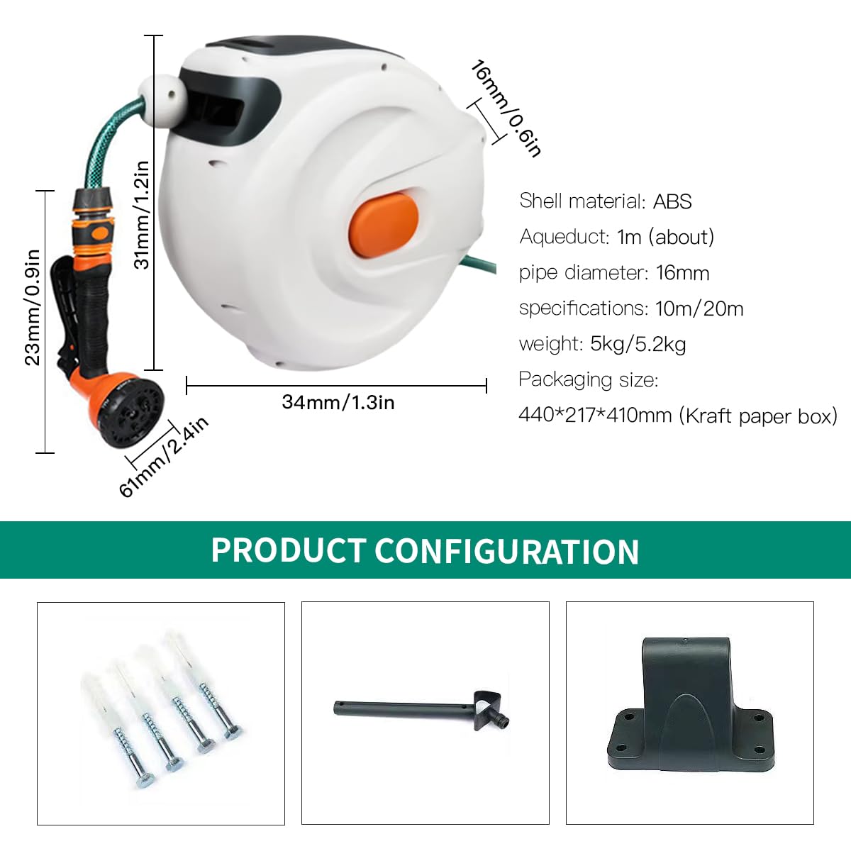 Sakerplus Wall Mount Water Hose Reel