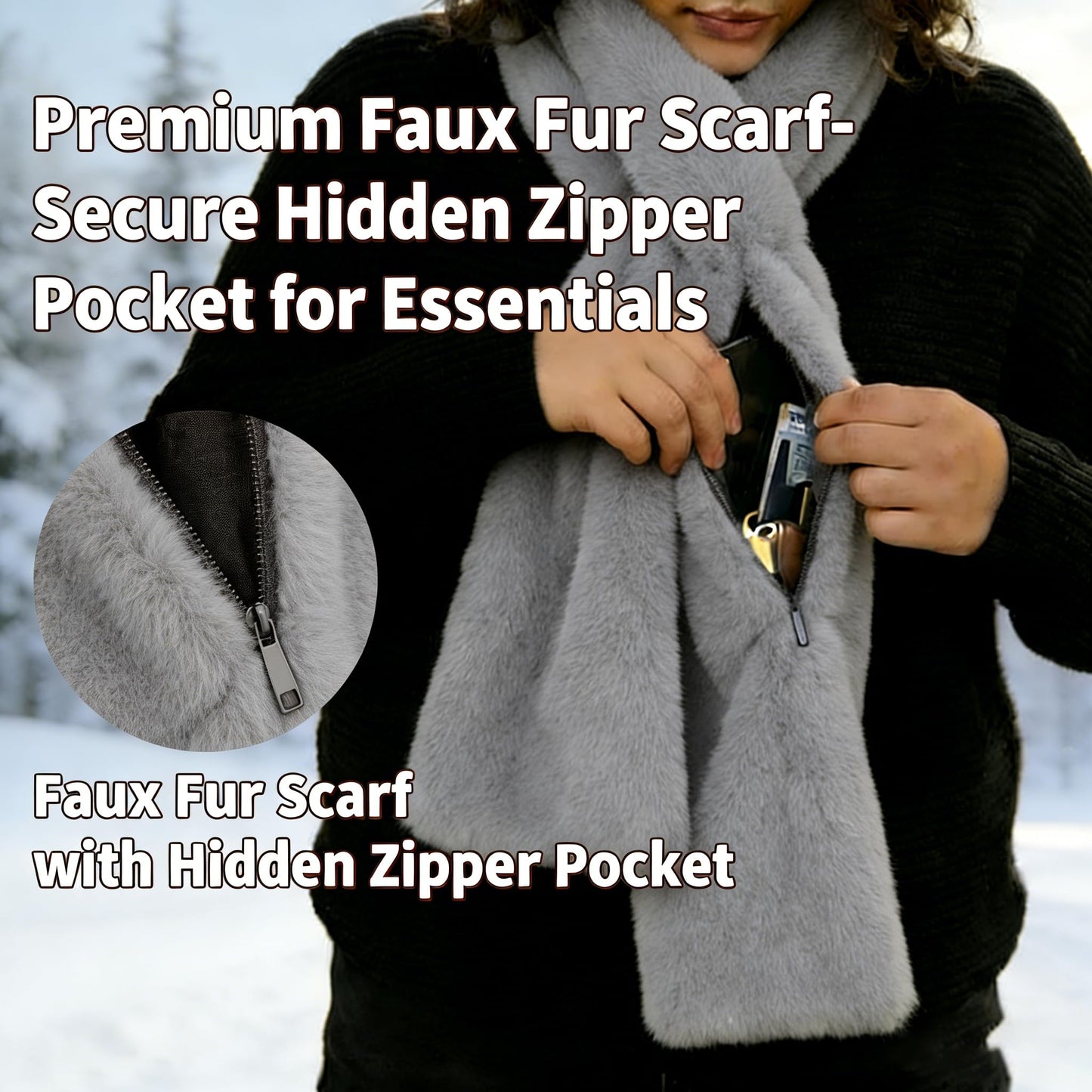 Sakerplus® Faux Fur Scarf With Hidden Pocket