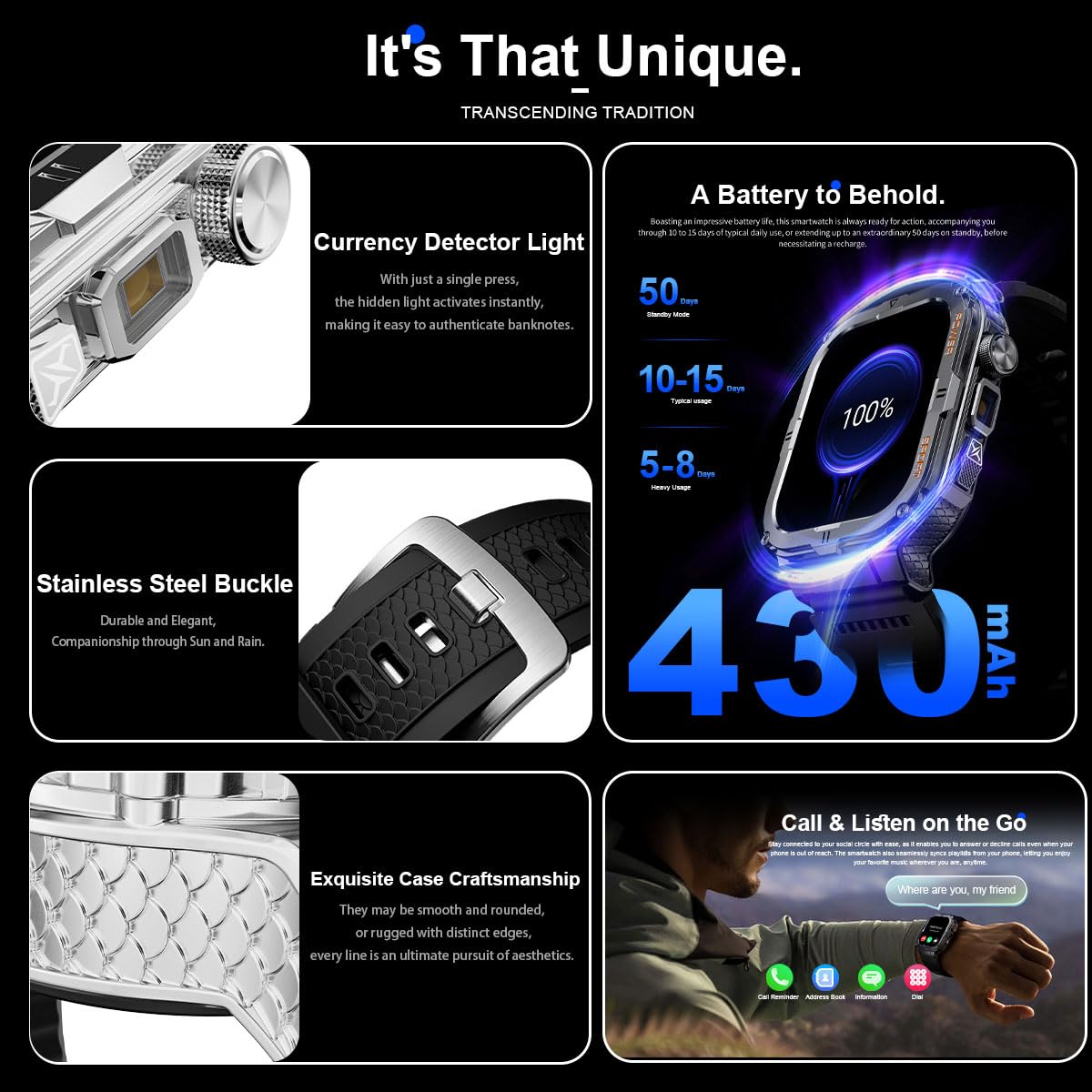 Sakerplus Military Smartwatch for Men with LED Flashlight