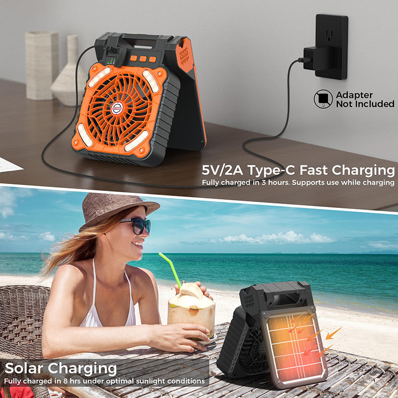 Sakerplus Solar-Powered Camping Fan with LED Lantern
