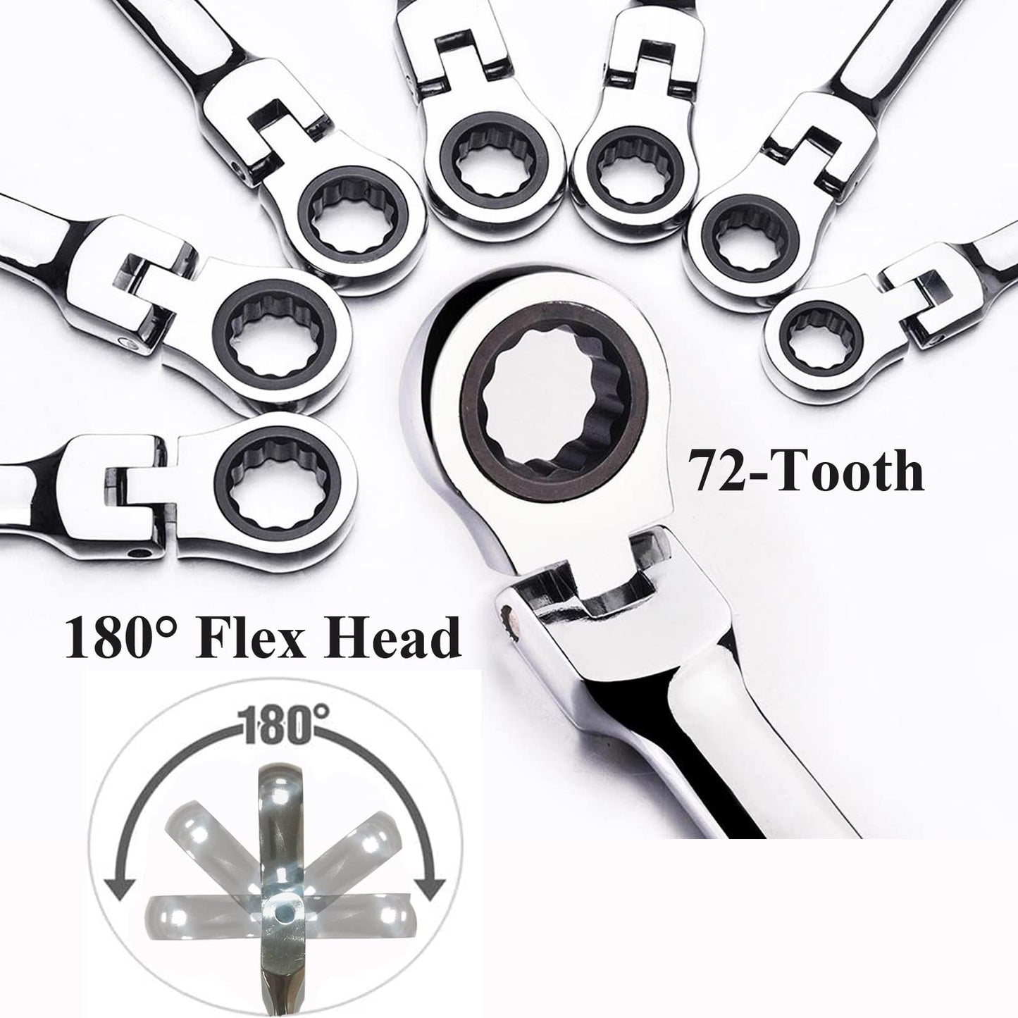 Sakerplus 12pcs SAE Flex-Head Ratcheting Wrench Set