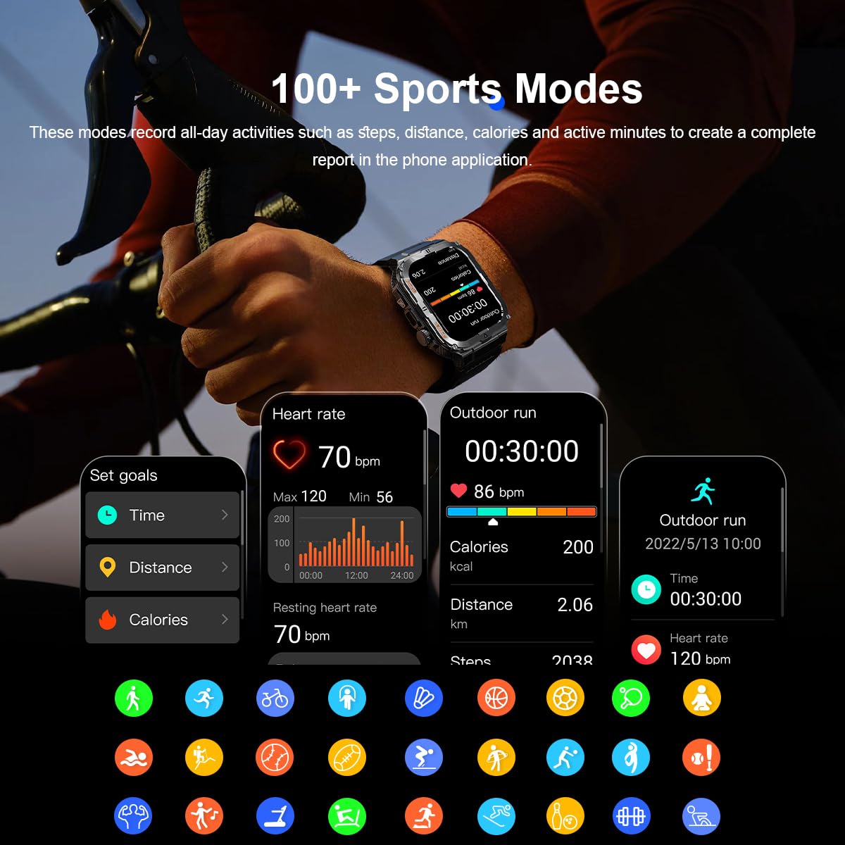 Sakerplus Military Smartwatch for Men with LED Flashlight