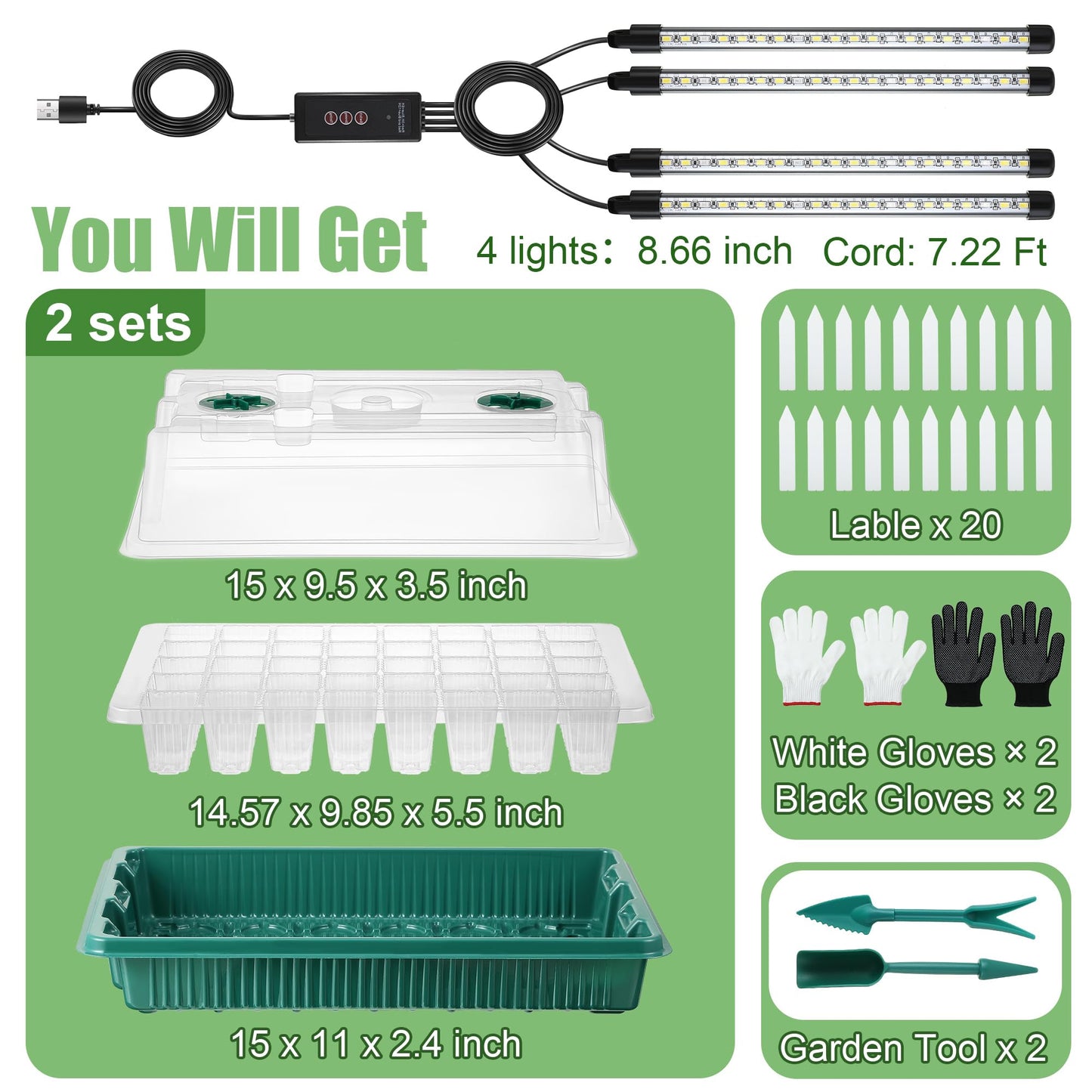 Sakerplus 2 Pack Seed Starter Tray with Grow Light