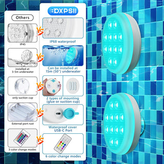 Sakerplus 2/4 PCS-Ultra-High Brightness Rechargeable Submersible LED Lights with Remote
