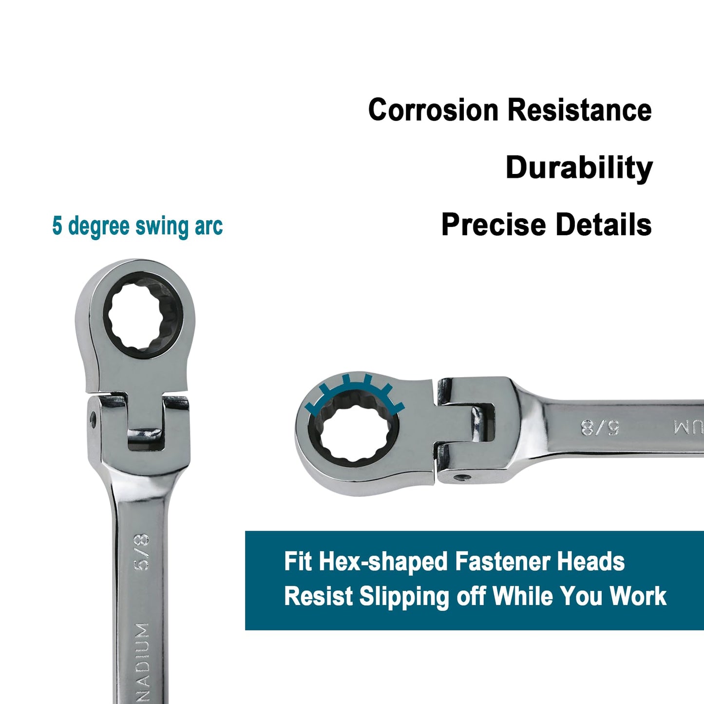 Sakerplus 12pcs SAE Flex-Head Ratcheting Wrench Set