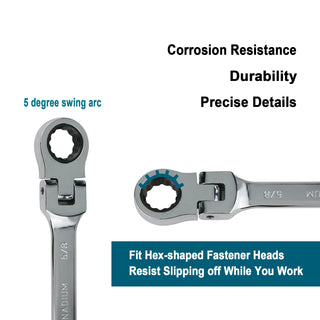 Sakerplus 12pcs SAE Flex-Head Ratcheting Wrench Set