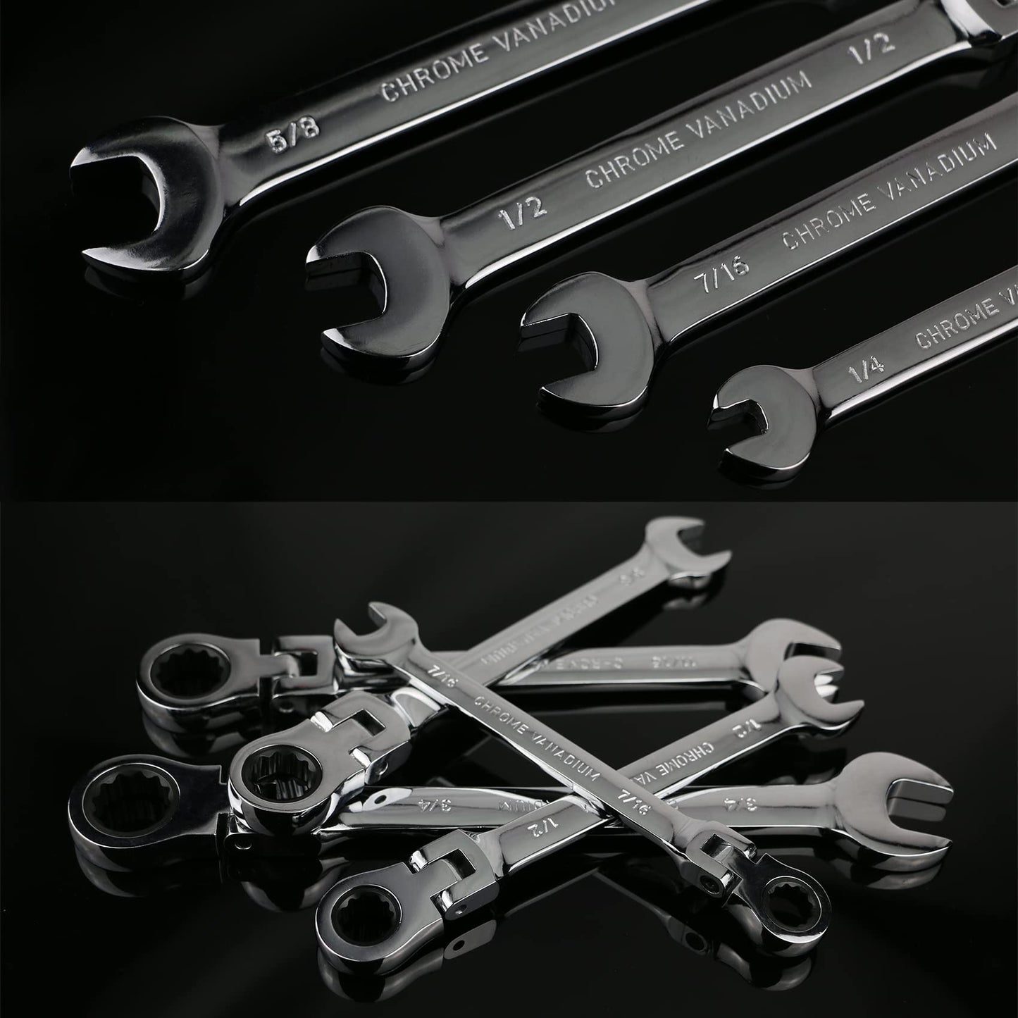 Sakerplus 12pcs SAE Flex-Head Ratcheting Wrench Set