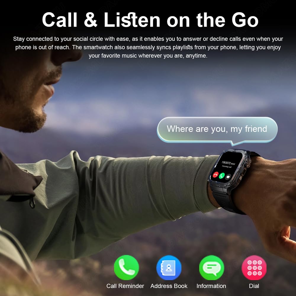 Sakerplus Military Smartwatch for Men with LED Flashlight