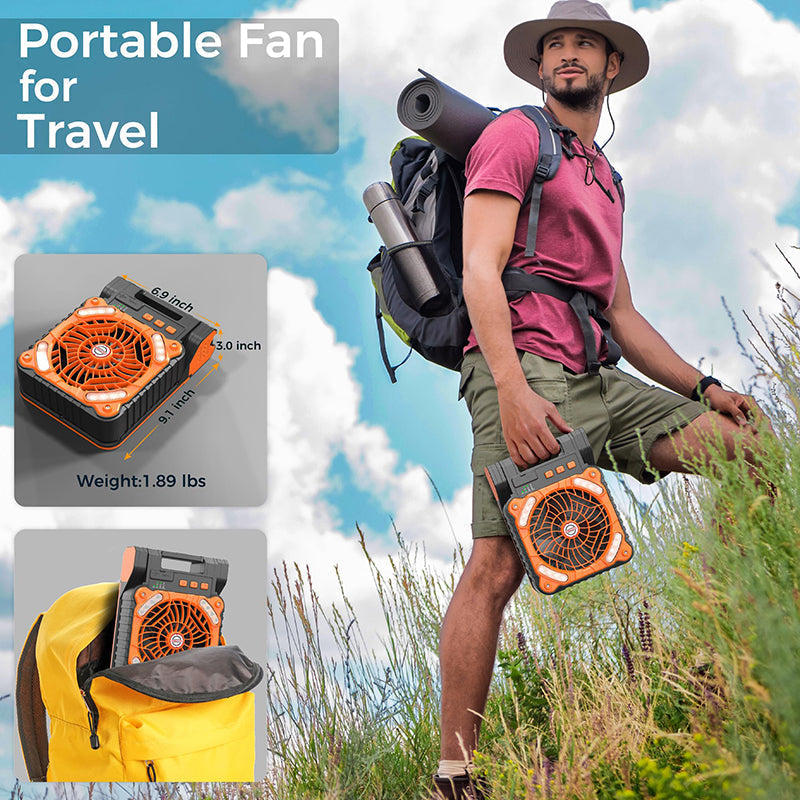 Sakerplus Solar-Powered Camping Fan with LED Lantern