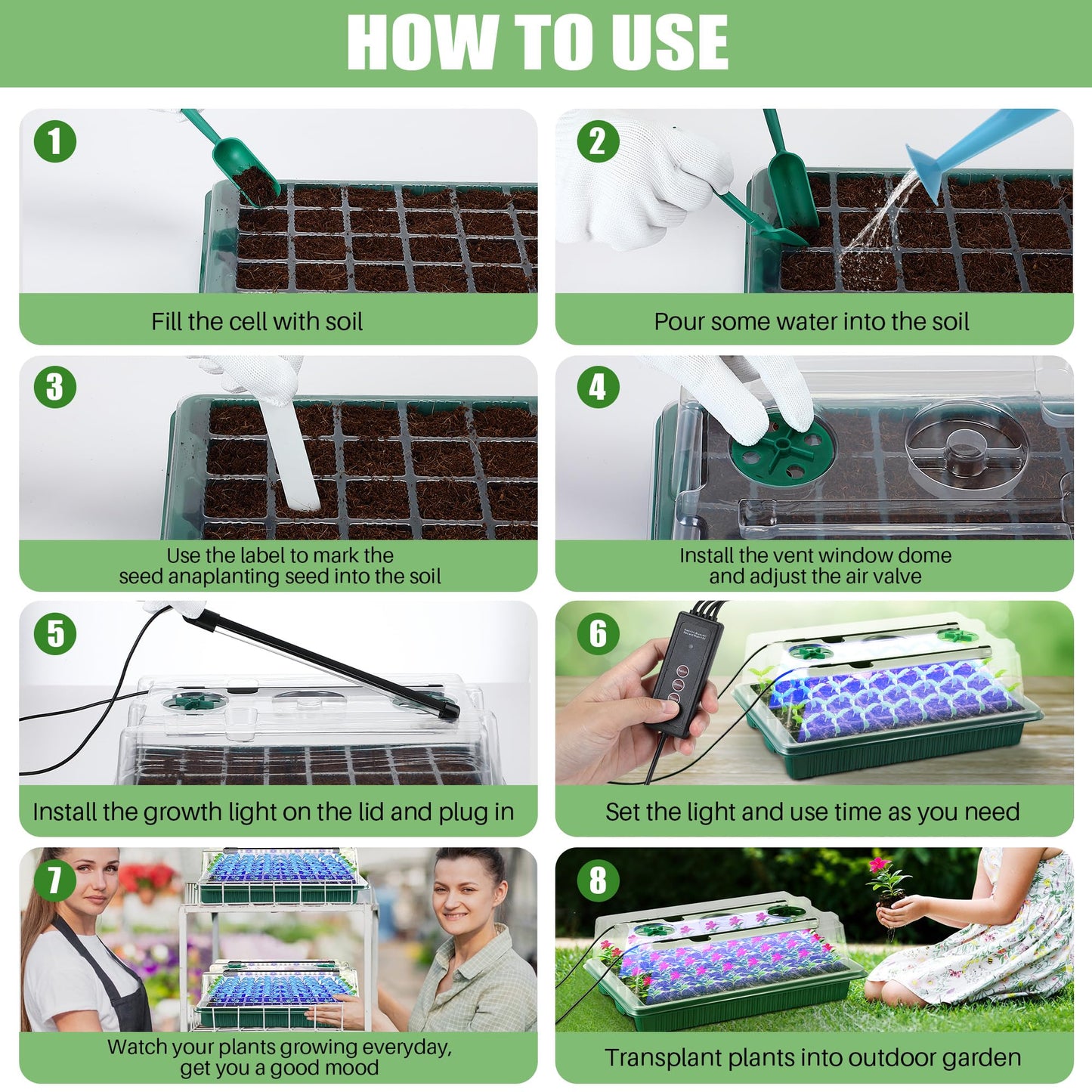 Sakerplus 2 Pack Seed Starter Tray with Grow Light