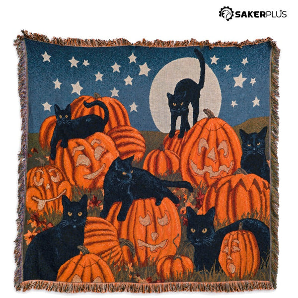 Sakerplus® Vintage Halloween Cat Cozy Throw Blanket