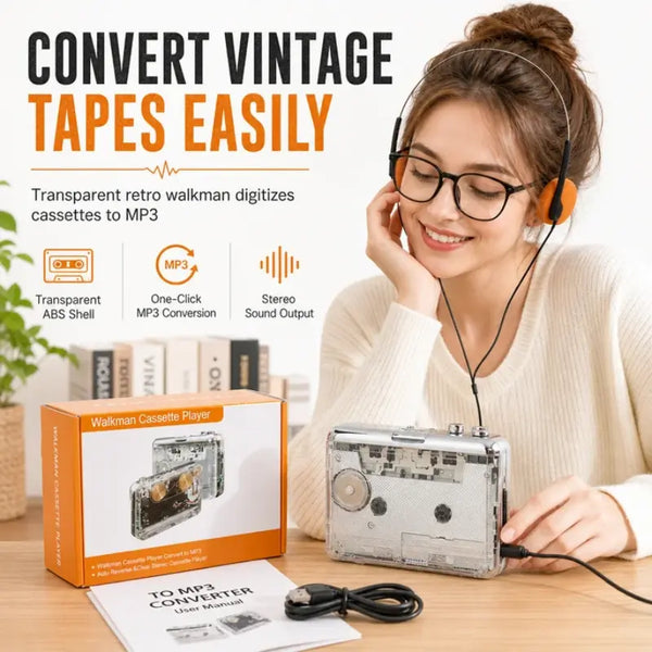 Sakerplus® Transparent Portable Stereo Cassette Player