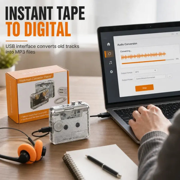 Sakerplus® Transparent Portable Stereo Cassette Player