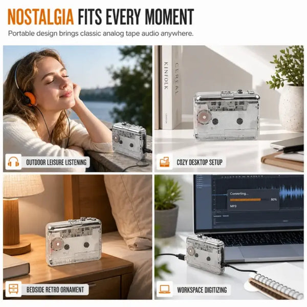 Sakerplus® Transparent Portable Stereo Cassette Player