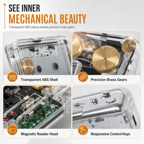 Sakerplus® Transparent Portable Stereo Cassette Player
